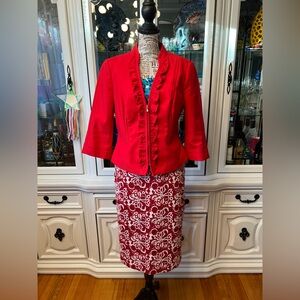 White House Black Market Red Ruffled Zip-up Blazer 8